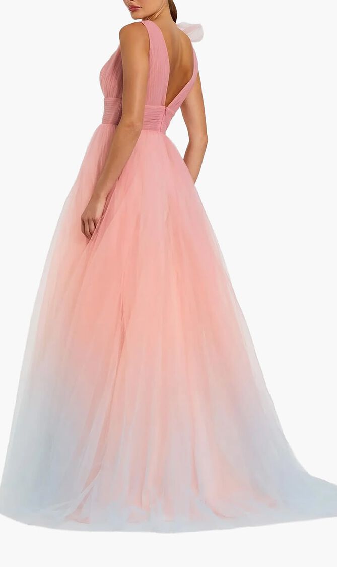 Ruffle Shoulder Ombre Tulle Ball Gown