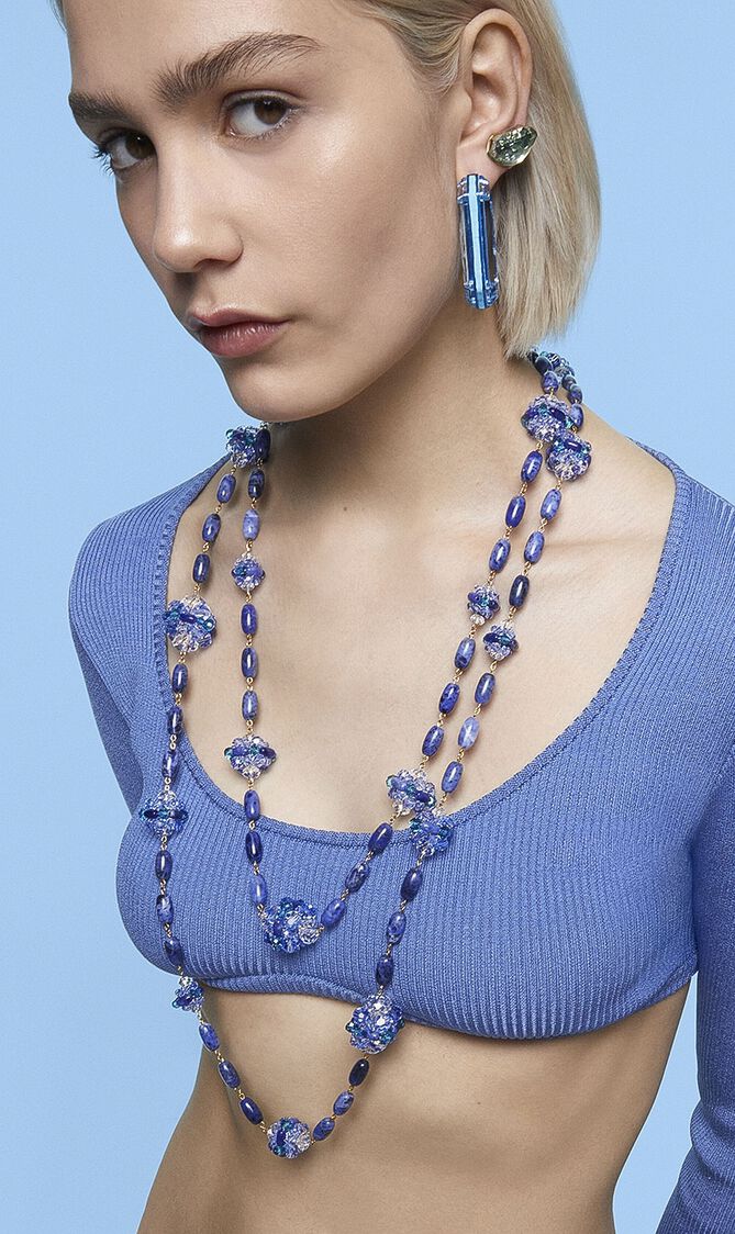 Somnia Necklace, Blue, Extra Long, Gold-Tone Plated