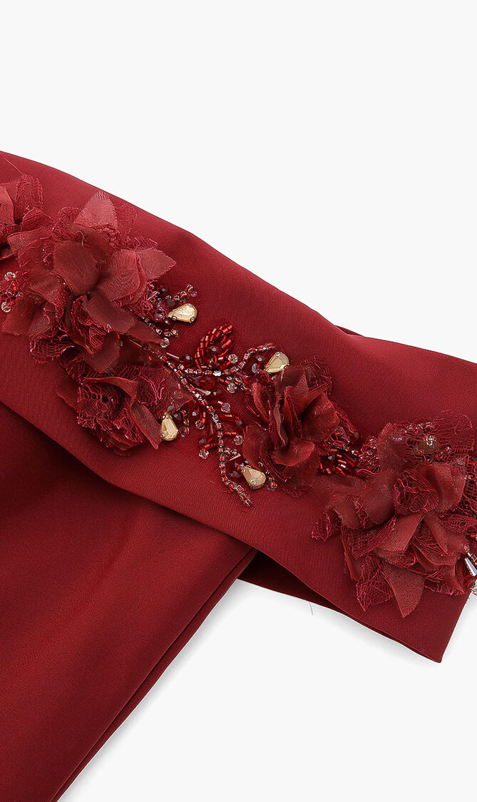 Salmon Long Crepe Back Satin Evening Dress