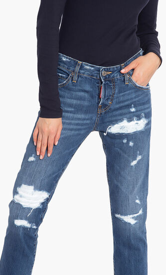 Button Fly Torn Jeans