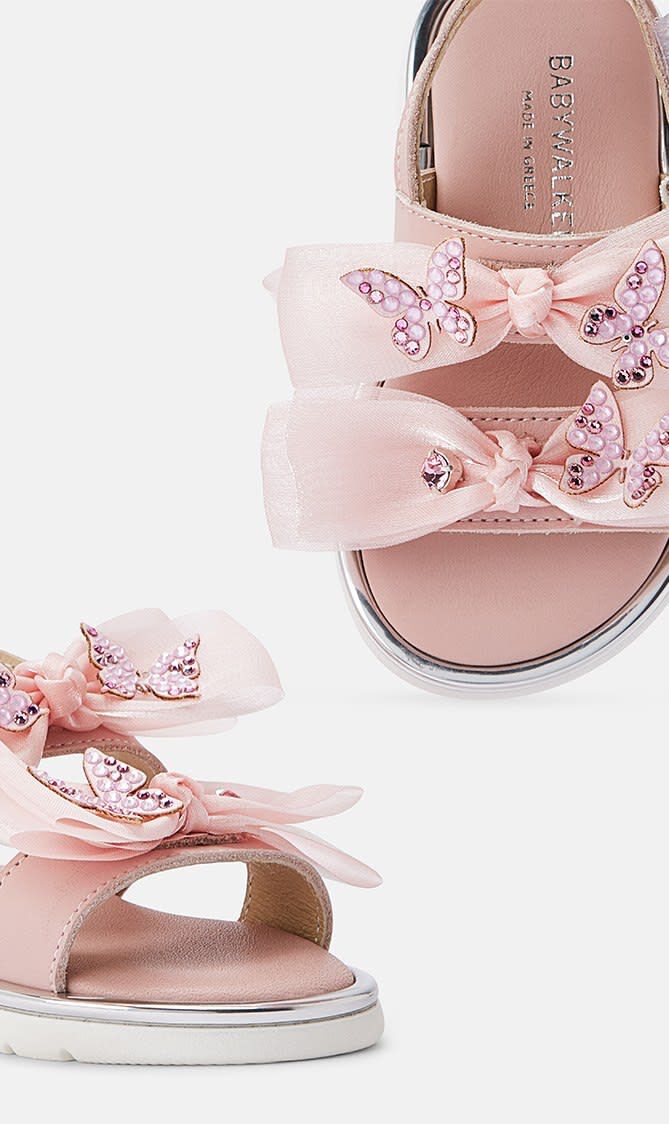 SWAROVSKI BUTTERFLIES ORGANZA BOWS EMBELLISHED LEATHER SANDALS