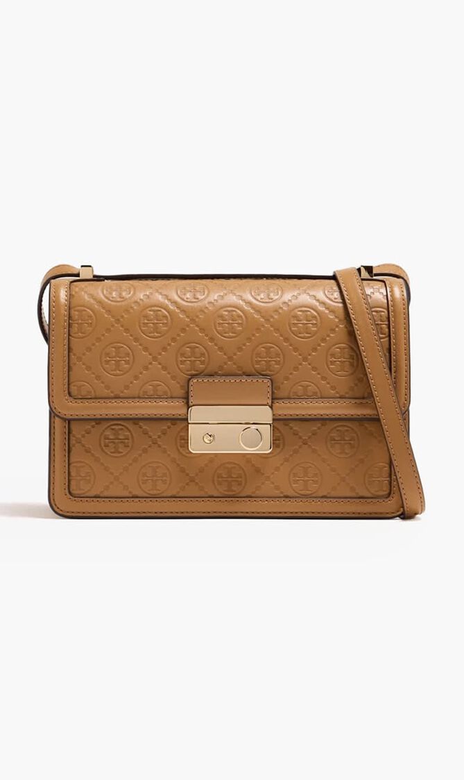 T Monogram Leather Shoulder Bag