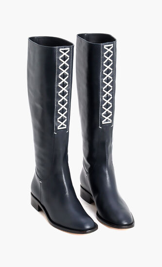 Lace Effect Leather Knee Boots