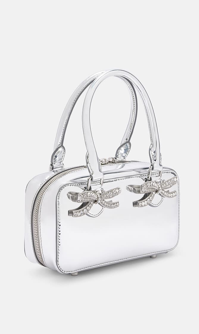 METALLIC SILVER LEATHER MINI TOTE BAG