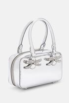 METALLIC SILVER LEATHER MINI TOTE BAG