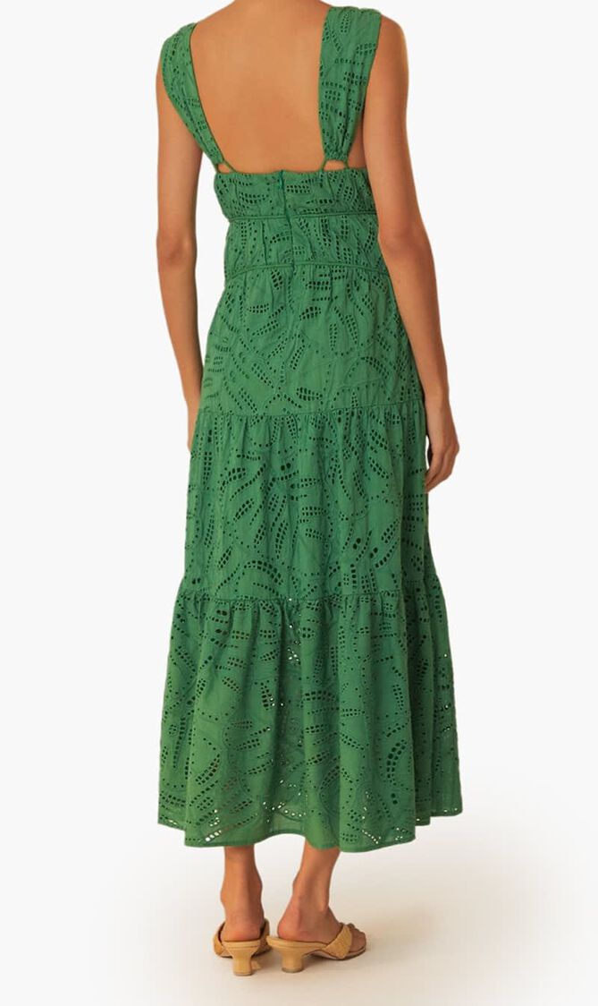 Monstera Corset Tiered Maxi Dress