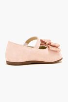 Handmade Velvet Bow With Strassed Buckle Decorated Single Strap Velcro Ballerinas