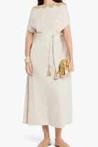 Divine Off Shoulder Dress Linen- Beige