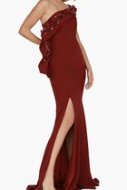 Salmon Long Crepe Back Satin Evening Dress