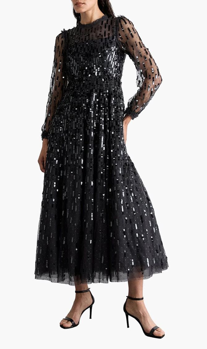Sequin Dash Long Sleeve Gown