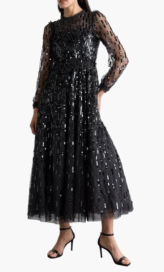 Sequin Dash Long Sleeve Gown