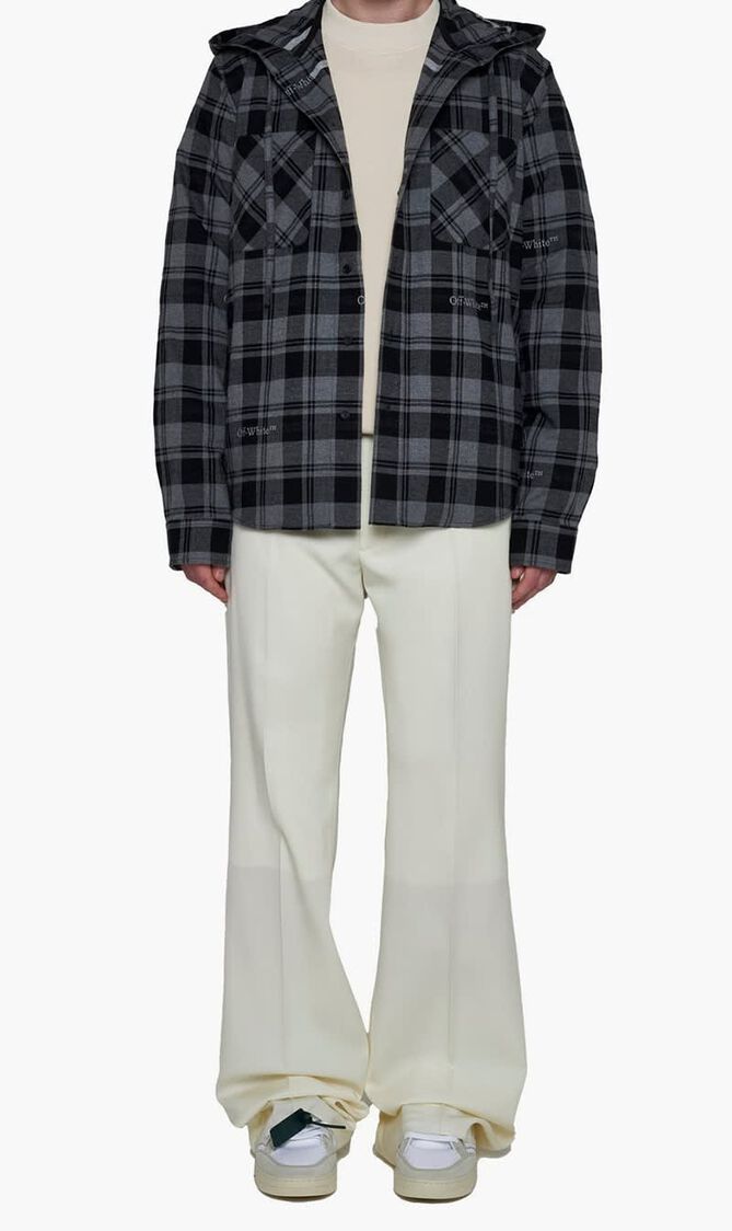 CHECK FLANN HOODED SHIRT DARK GREY BLACK