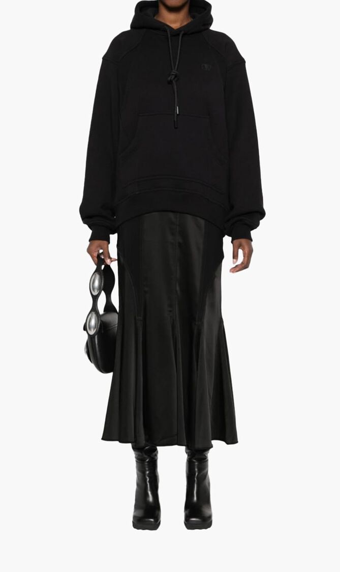 SATIN JER CYCL HOODIE DRESS BLACK BLACK
