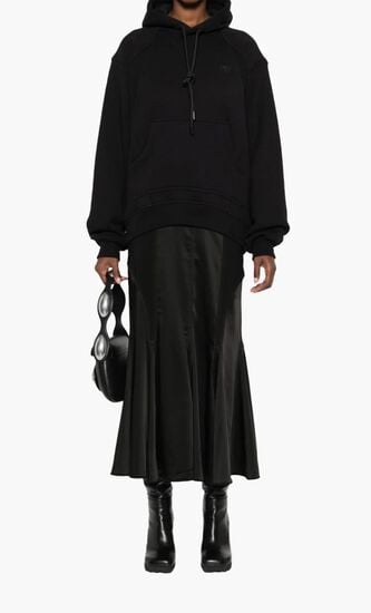 SATIN JER CYCL HOODIE DRESS BLACK BLACK