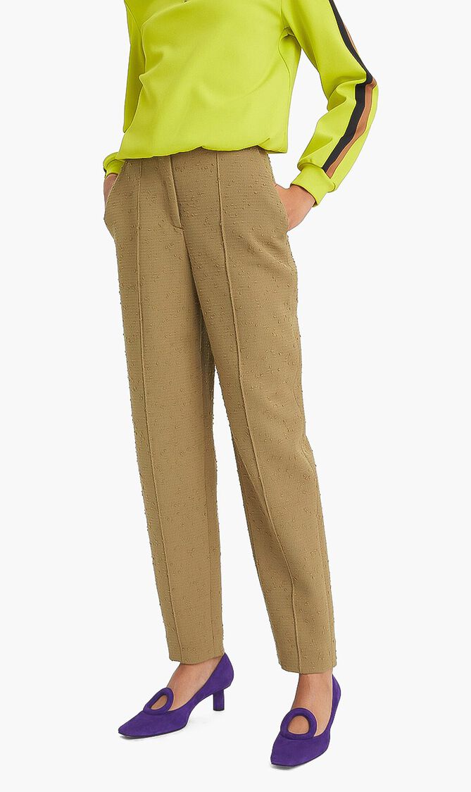 Pintuck tapered wool trousers