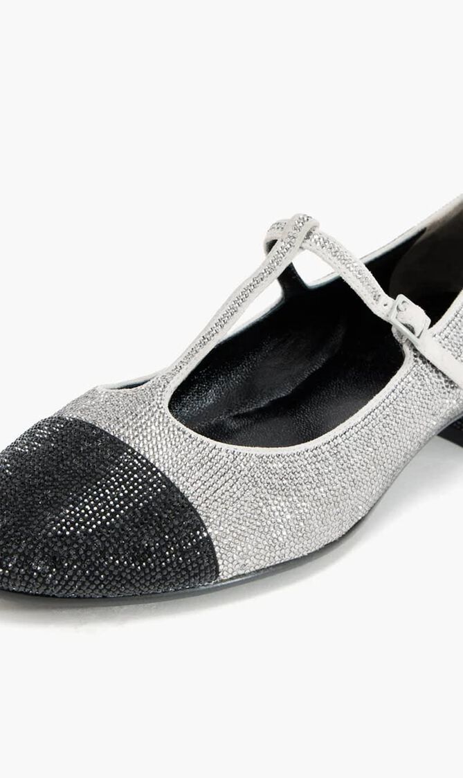 Cap-Toe T Strap Pav&eacute; Ballet Pumps