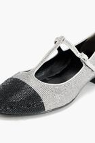 Cap-Toe T Strap Pav&eacute; Ballet Pumps