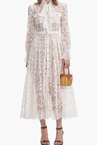 WHITE LACE PUSSY BOW MIDI DRESS