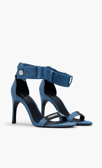 DENIM WAISTBAND STRAP LOGO SANDALS