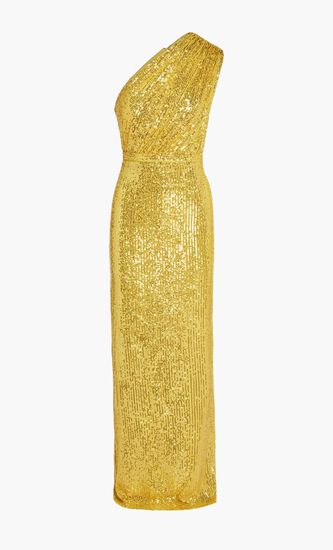 SEQUINED RUCHED ONE SHOULDER GOWN