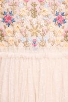 Flowerbed Embroidery Bodice Round Neck Ankle Gown