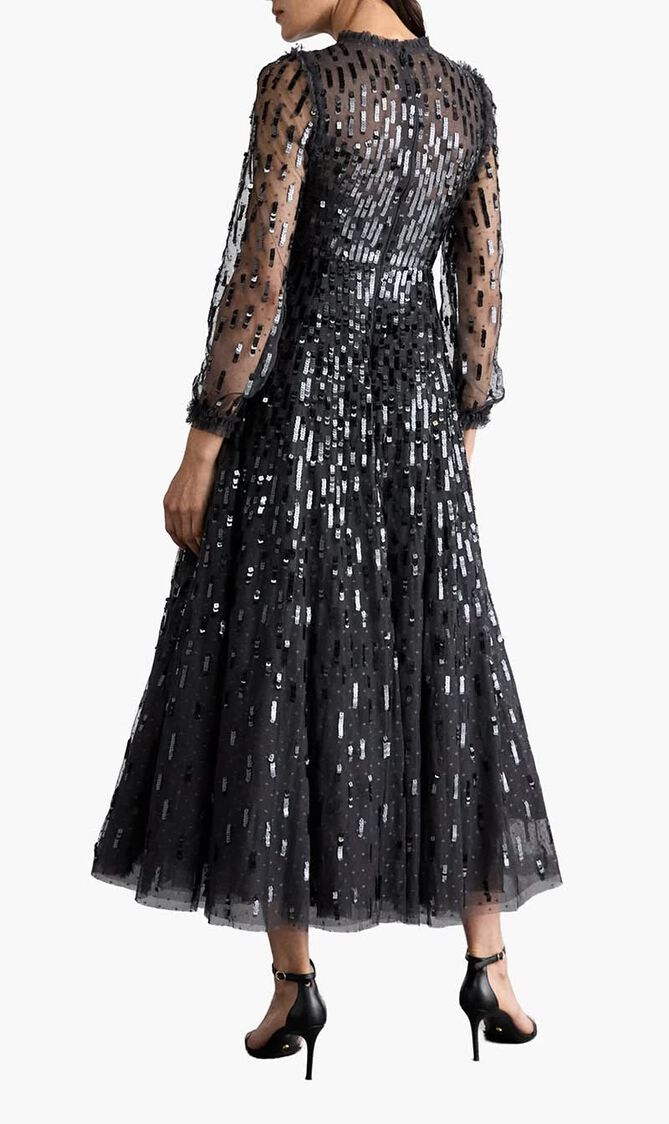 Sequin Dash Long Sleeve Gown