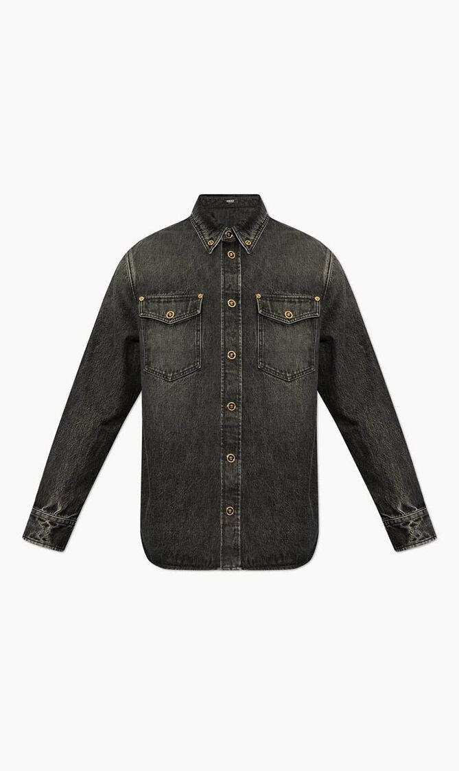 SHIRT DENIM STONE WASH BLACK DENIM FABRIC