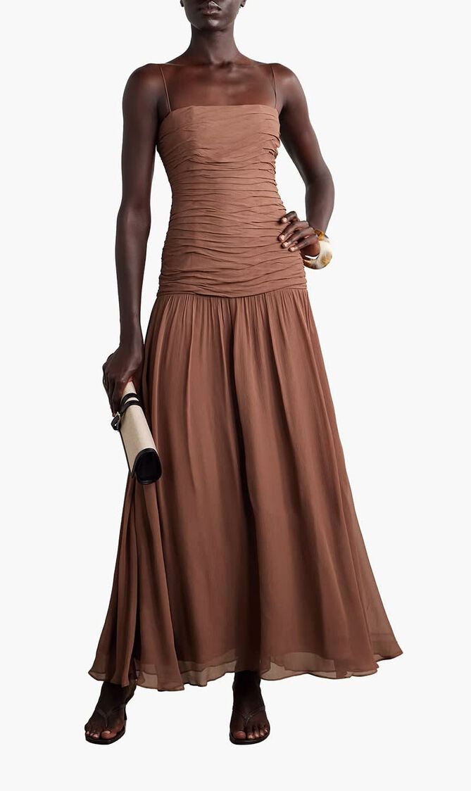 Dalton Ruched Gathered Crepe Maxi Dress
