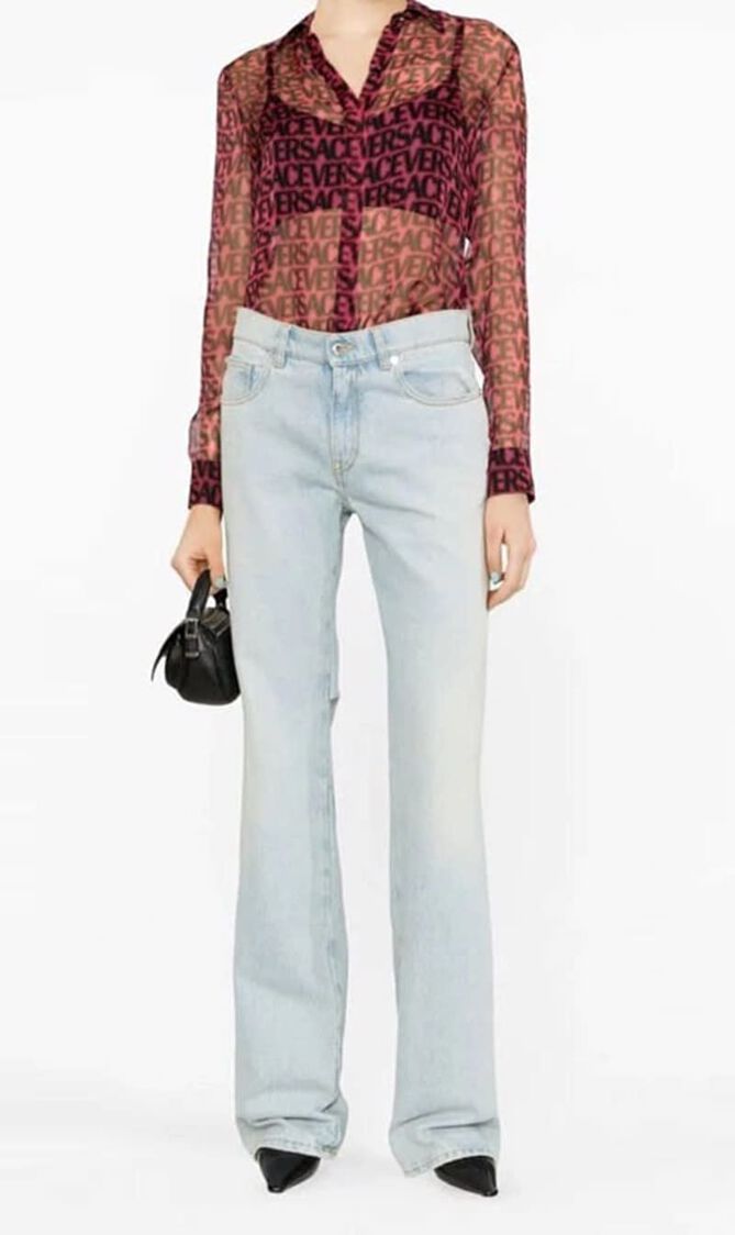 Logo Print Semi Sheer Silk Shirt