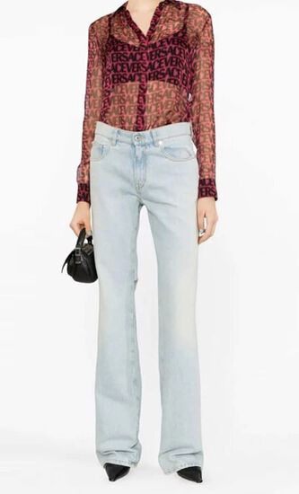 Logo Print Semi Sheer Silk Shirt