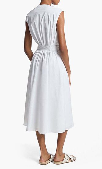 Stretch Cotton Belted Midi Dress