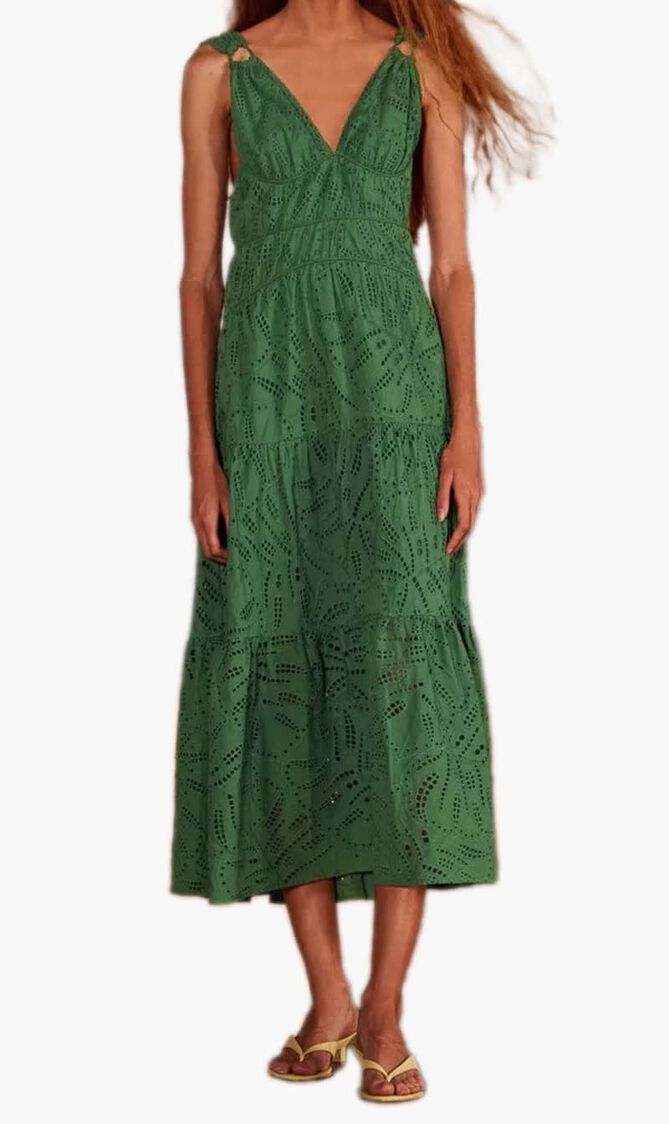 Monstera Corset Tiered Maxi Dress