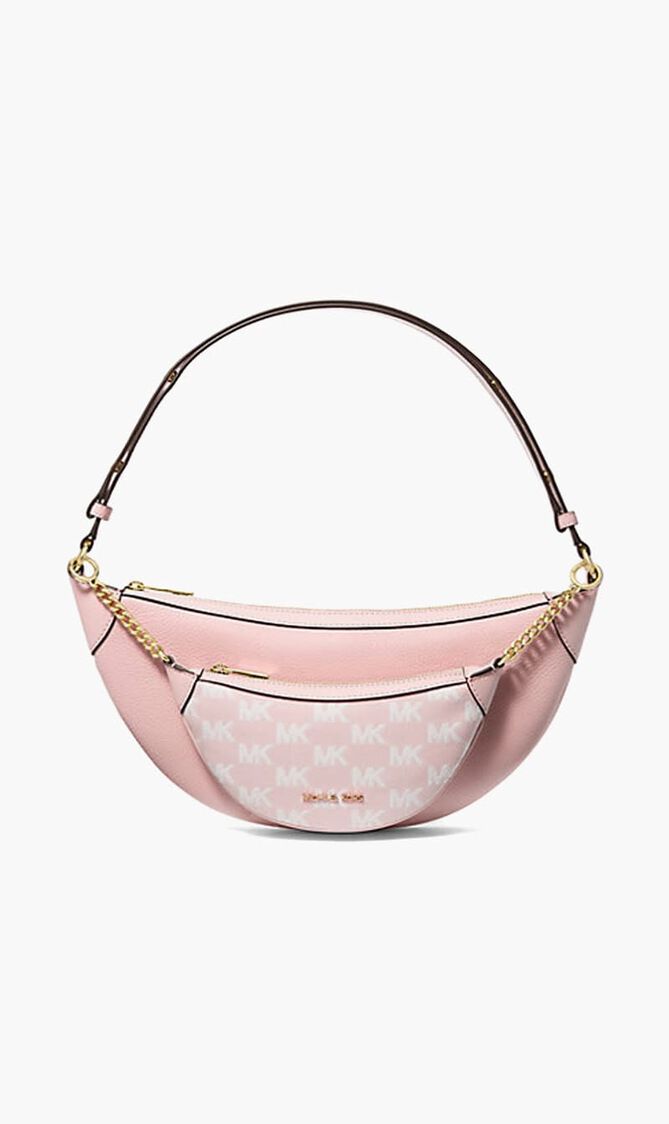 2-in-1 Pebbled Leather and Logo Jacquard Shoulder Bag