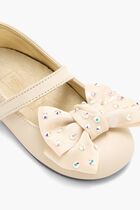 SWAROVSKI CRYSTALS EMBELLISHED BOW SINGLE STRAP LEATHER BALLERINAS
