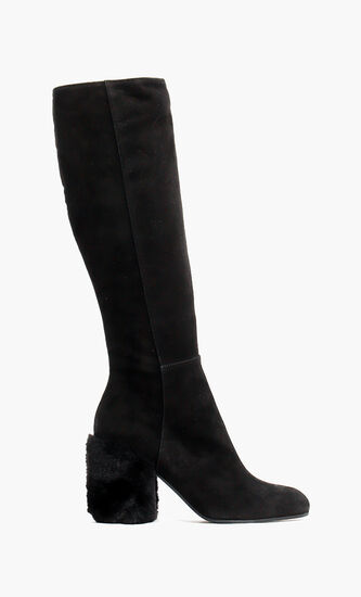 Suede Fur Heel Knee Boots