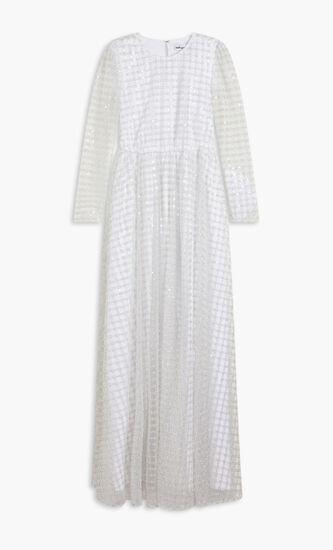 WHITE GRID SEQUIN MAXI DRESS