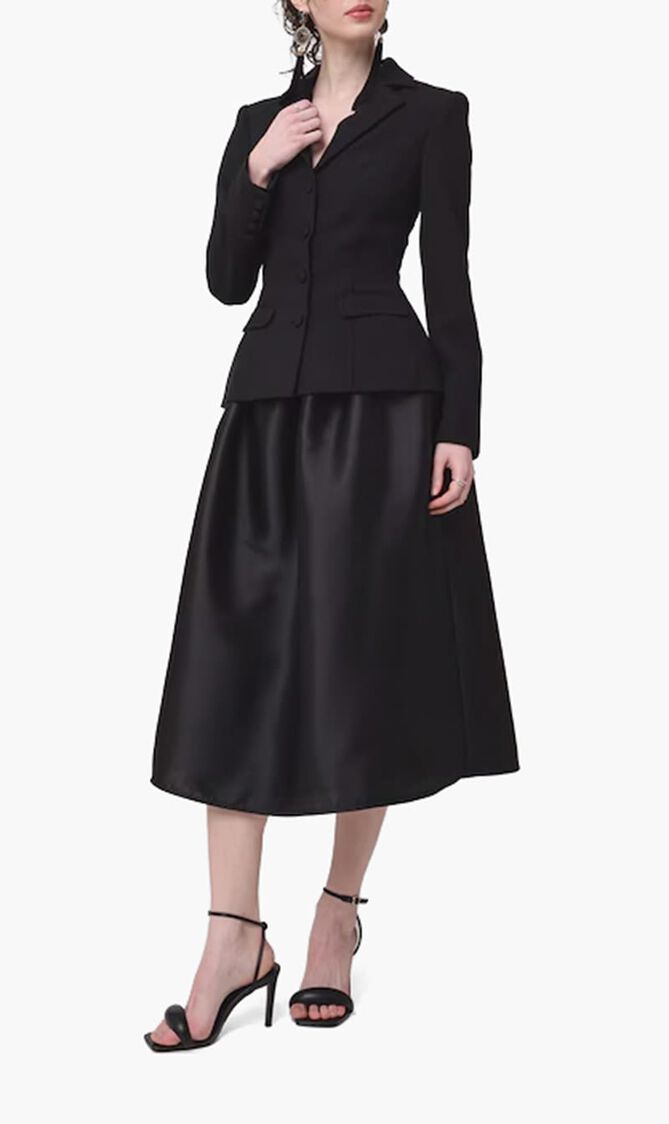 BLACK TAILORED MIDI DRESS