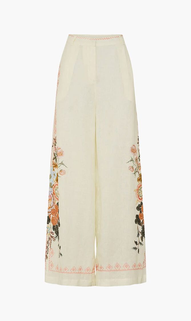 Embroidered Wide Leg Waisted Pant