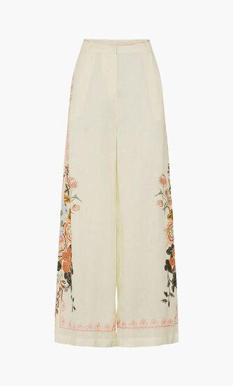 Embroidered Wide Leg Waisted Pant