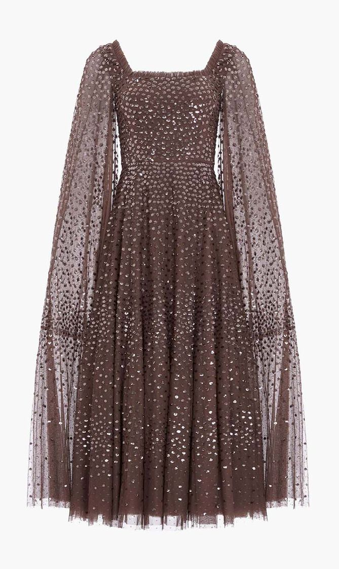Scatter Dot Cape Sleeve Ankle Gown