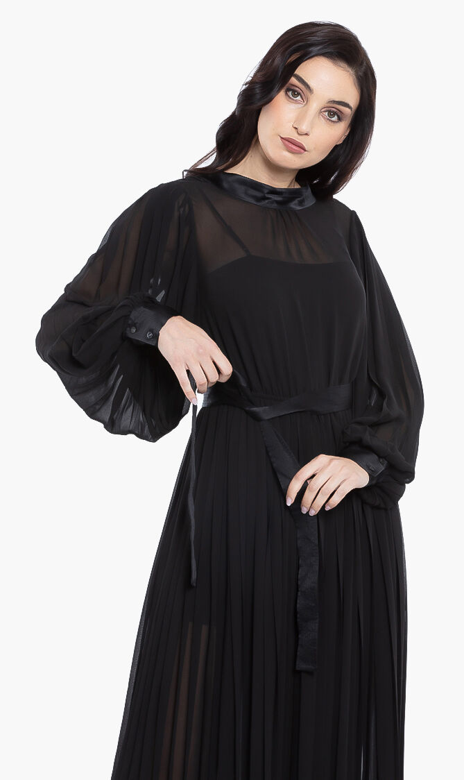Pleated Maxi Shirt Dress