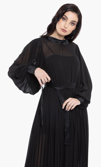 Pleated Maxi Shirt Dress