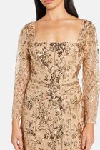 SEQUIN LATTICE LONG SLEEVE COLUMN GOWN