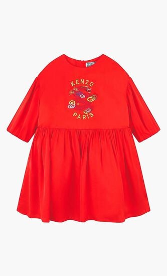 Logo Dress with Puff Sleeves