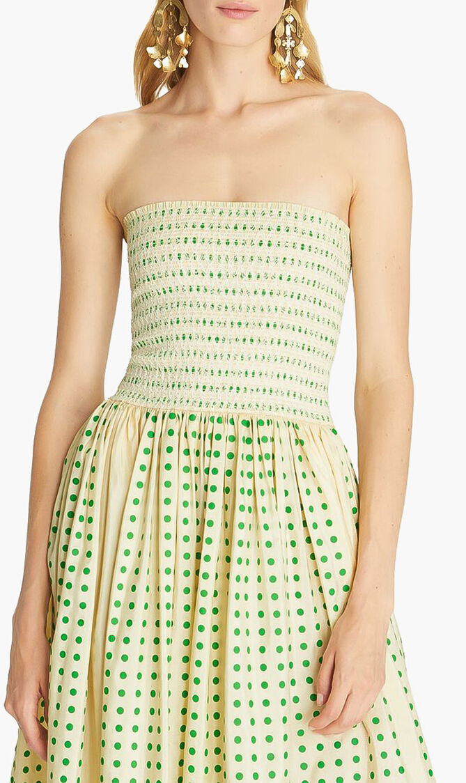 Printed Silk Strapless Dress