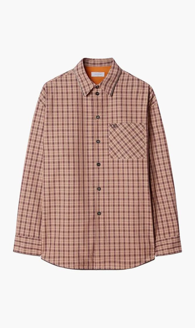 OW EMB CHECKCOTT ZIP SHIRT FIG GREY FIG