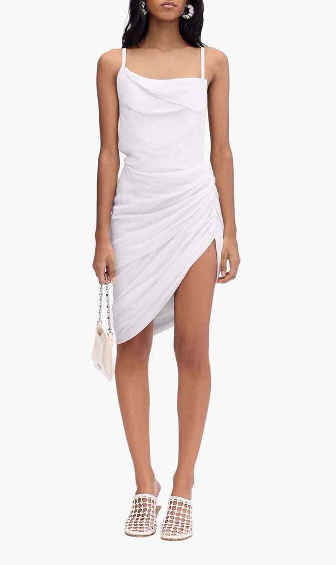 Asymmetric Draped Mini Dress