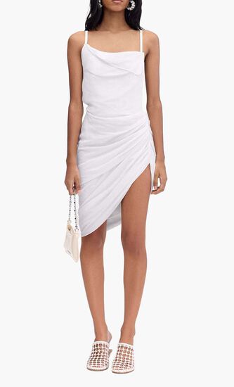 Asymmetric Draped Mini Dress