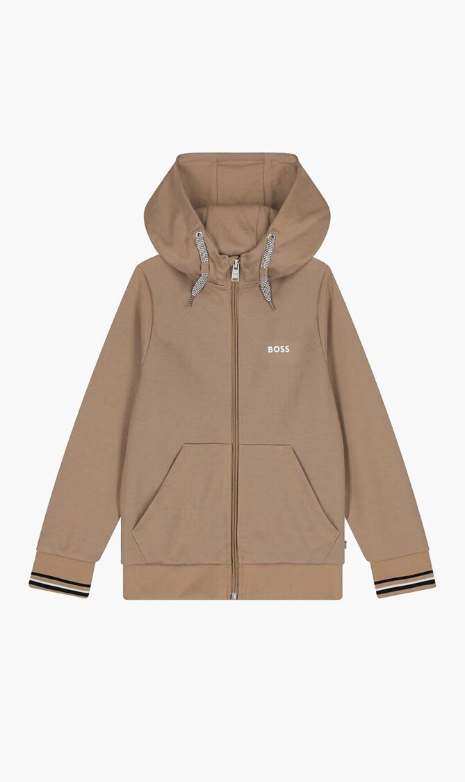 Logo Hooded Zip Up Top