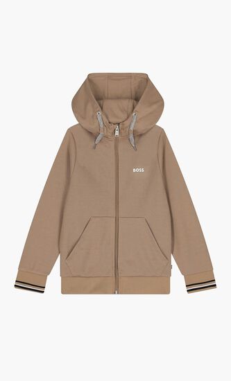 Logo Hooded Zip Up Top